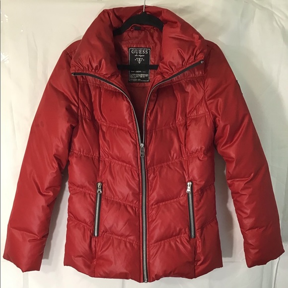 Guess Nylon Red Down Jacket Coat - Picture 2 of 13